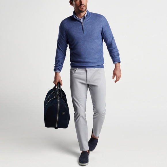 Peter Millar Men's Atlantic Blue Mill Wool Quarter-Zip SweaterSz XL